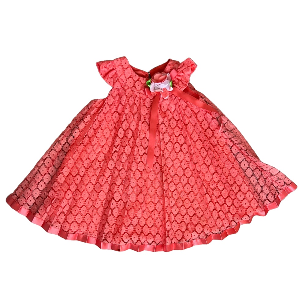 Rare Editions baby girls lace pleated formal dress in peach/orange size 12 month